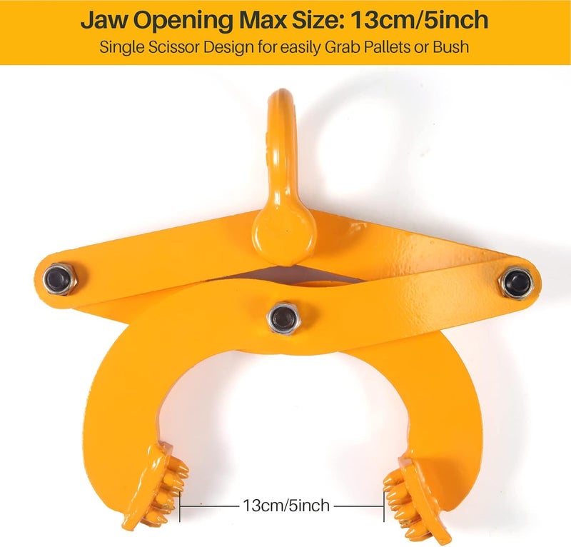 a.bst Pallet Puller Clamp 1T/2204LBS Pallet Jack Puller Steel Single Scissor Hook Puller, 5 Inch Jaw Opening Pallet Grabber Heavy Duty Forklift Material Handling Stump Puller Pulling Hoisting Wood-Yellow - Image 5
